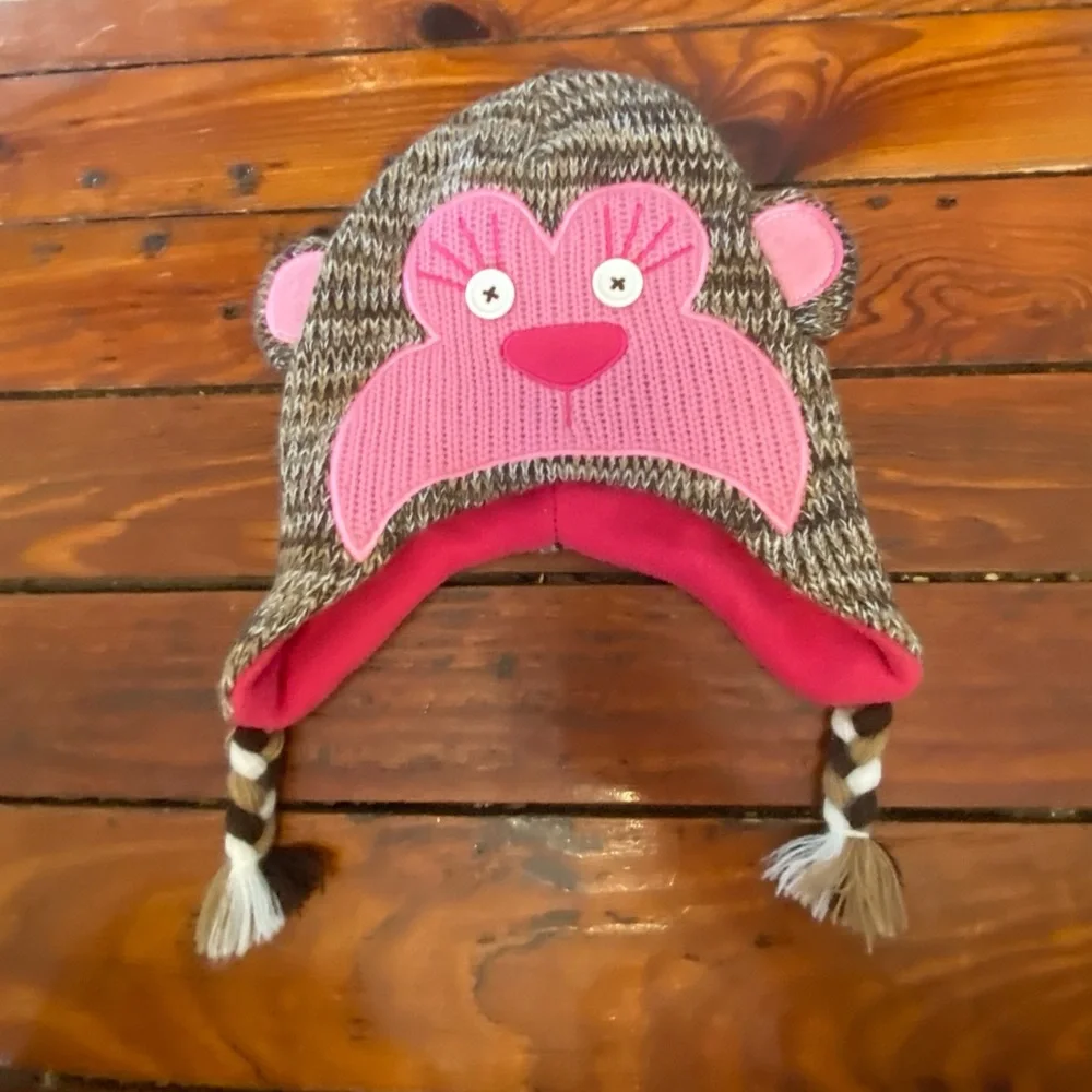 Sock Monkey Toboggan Fleece Lined Winter Cap kids o/s